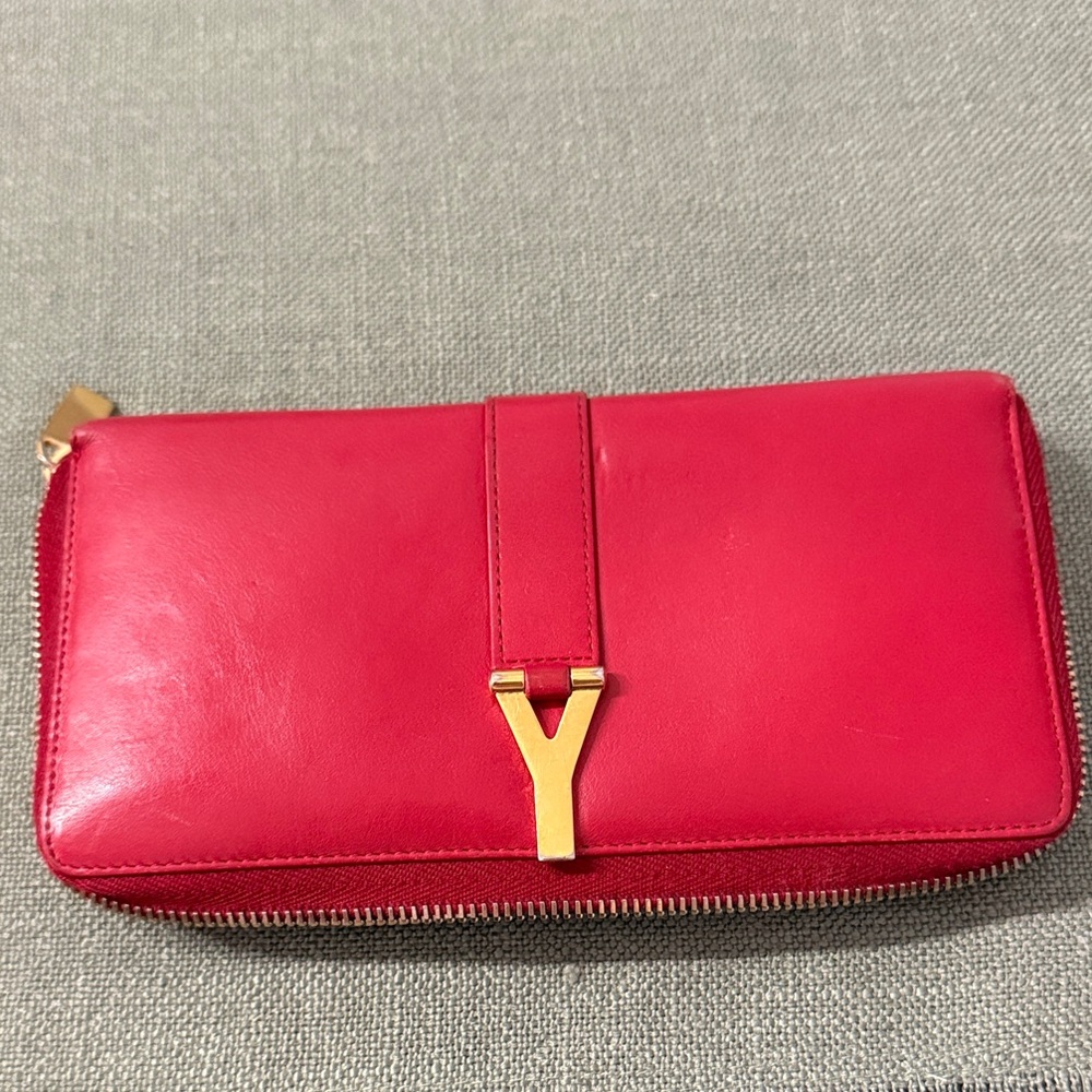 YSL Y red zip wallet